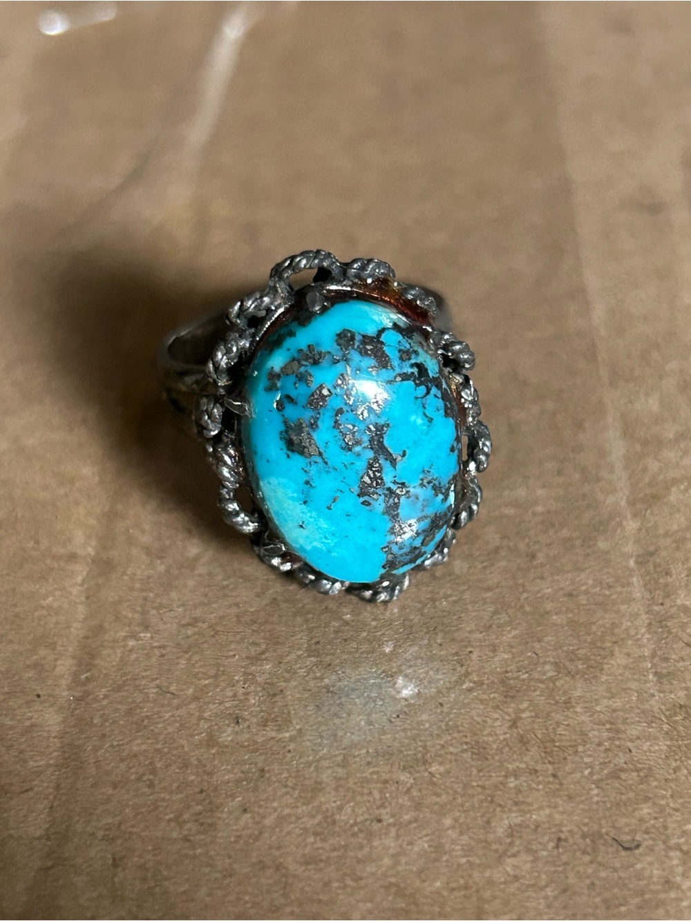 Turquoise Stone Sterling Silver Ring - Blue Statement Women's Jewelry